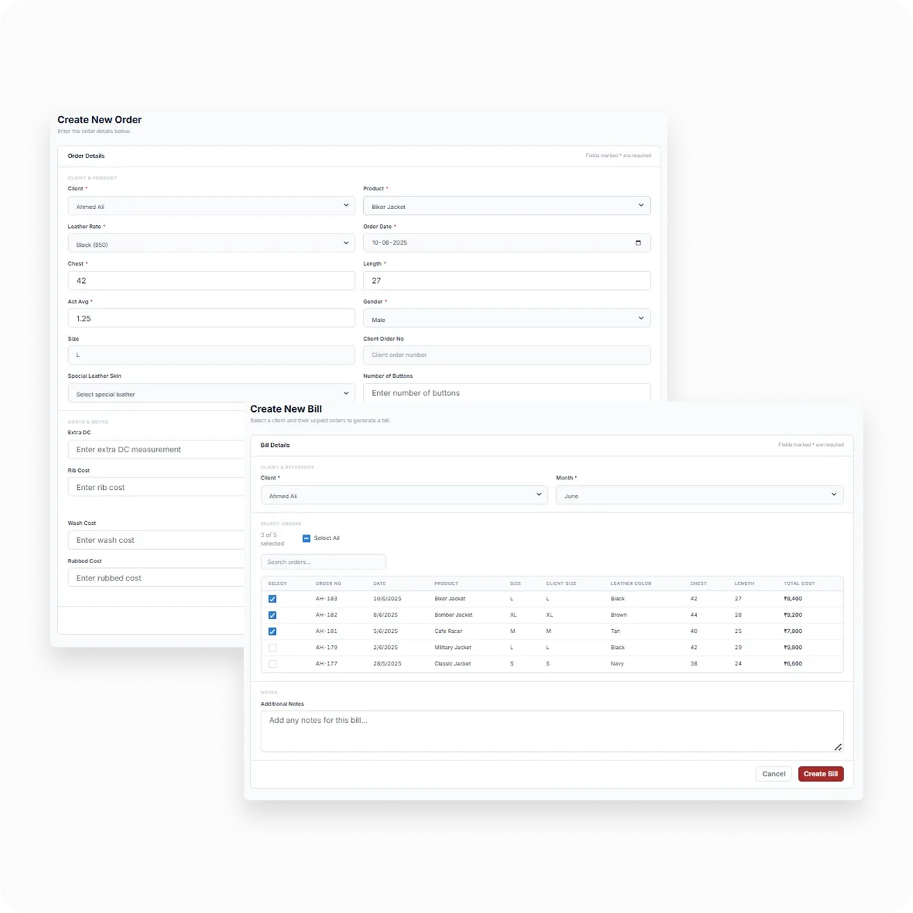 A detailed view of the Bill Dashboard system built for NB Enterprises